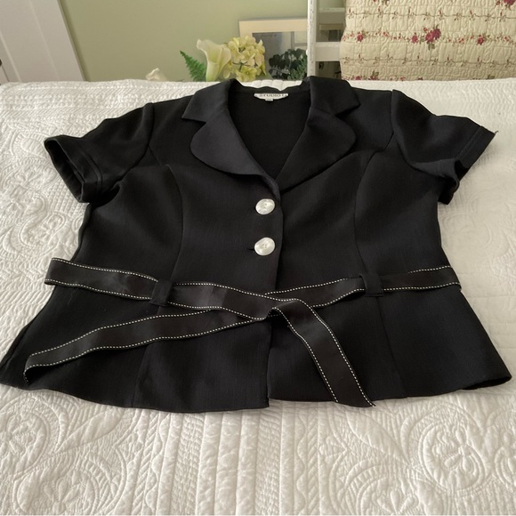 STUDIO ONE,  BLACK BLOUSE WITH WAIST BELT, SIZE: 16 - Picture 5 of 10